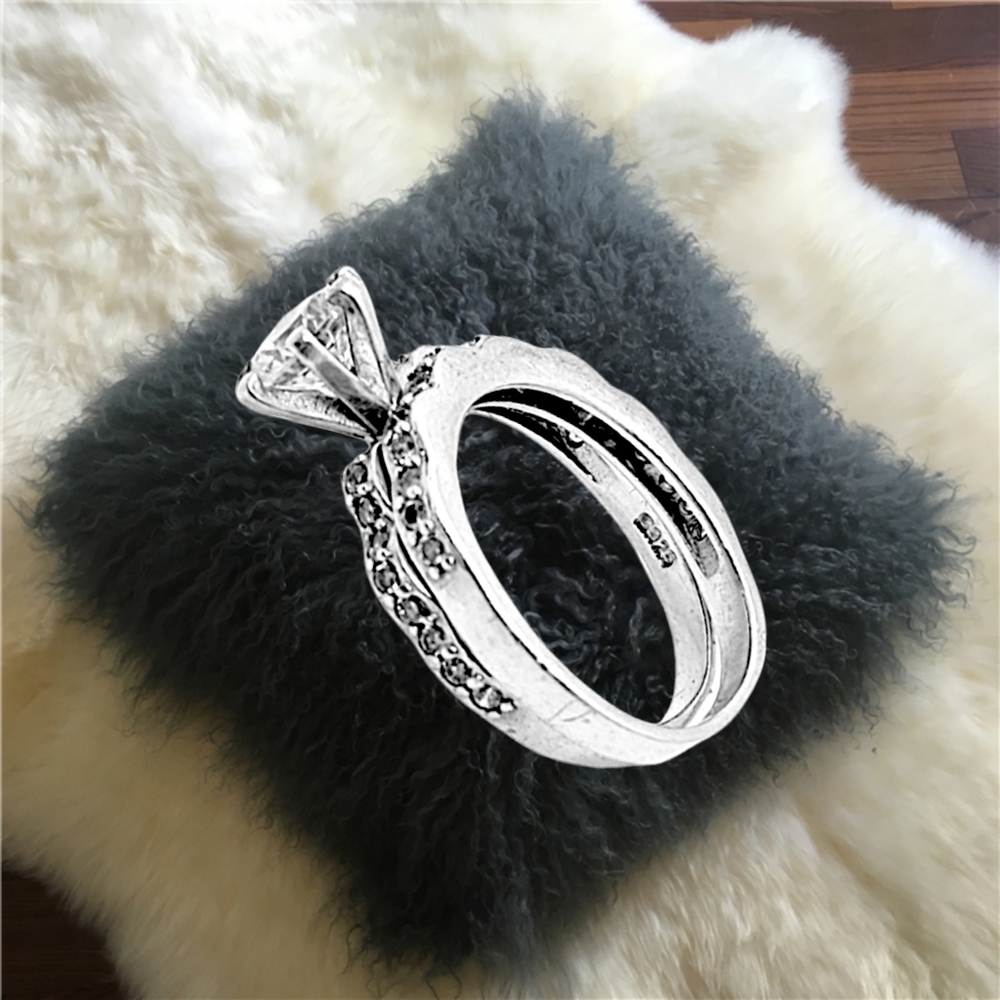 Engagement Ring Set with CZ Stones Sterling Silver. Size 6.5 - Picture 3 of 3